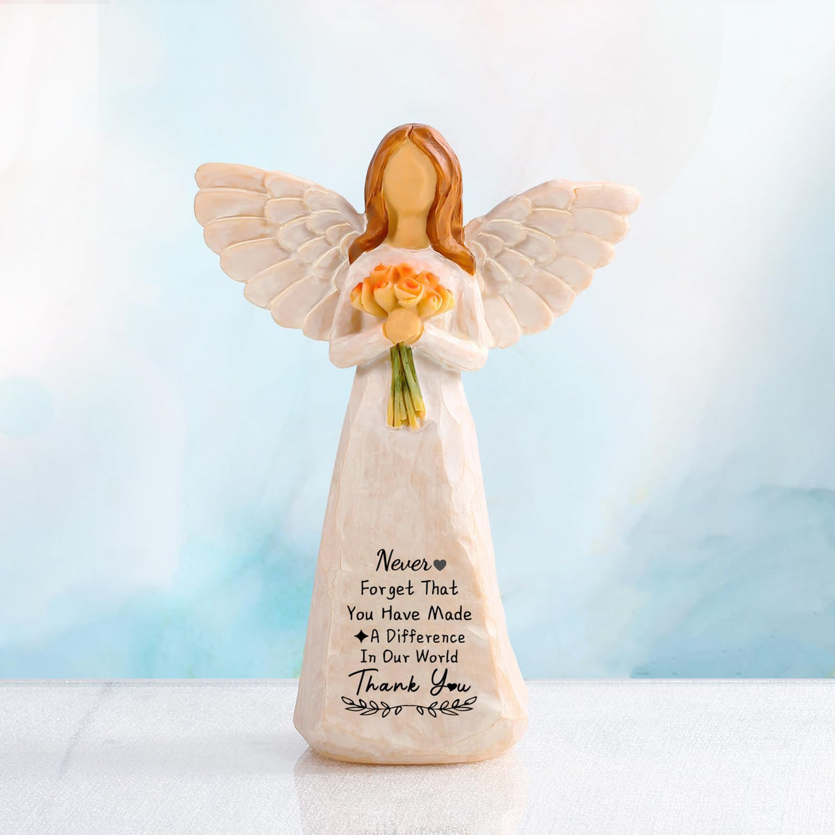 Kohehe sunflowers accent on the angel enhances warmth and appreciation.