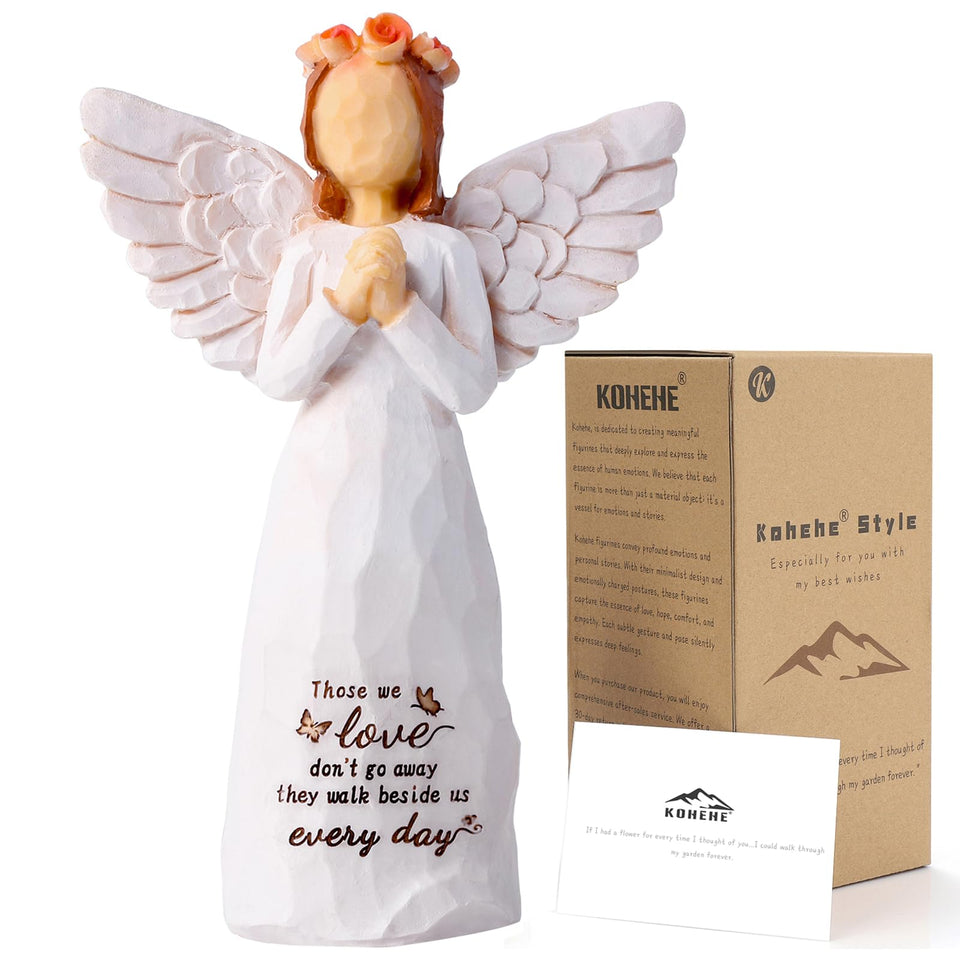 Kohehe angel figurine prayer—gentle memorial keepsake for comforting bereavement memories.