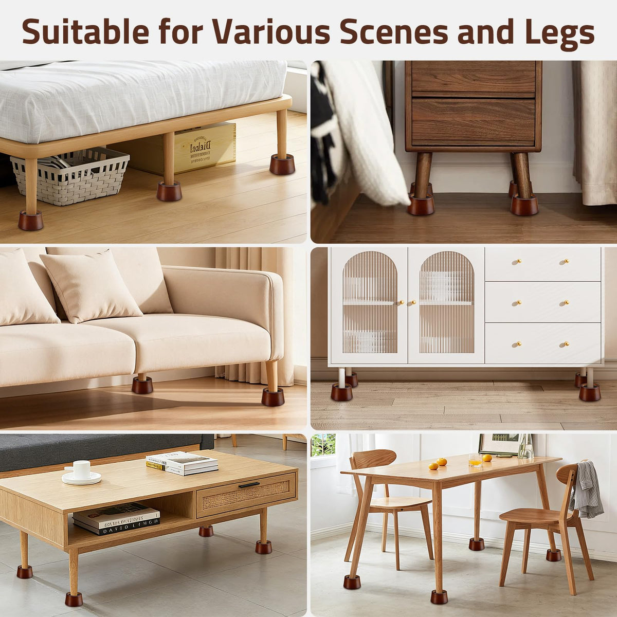 KOIKEY four-pack of wooden bed raisers ready for versatile lifting.