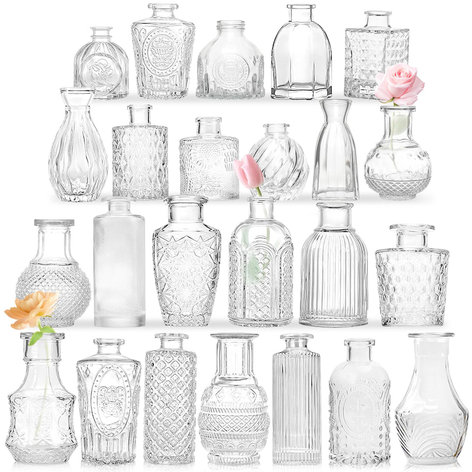 KOIUEYW bud vase set of 24 with embossed textures for elegant centerpieces.