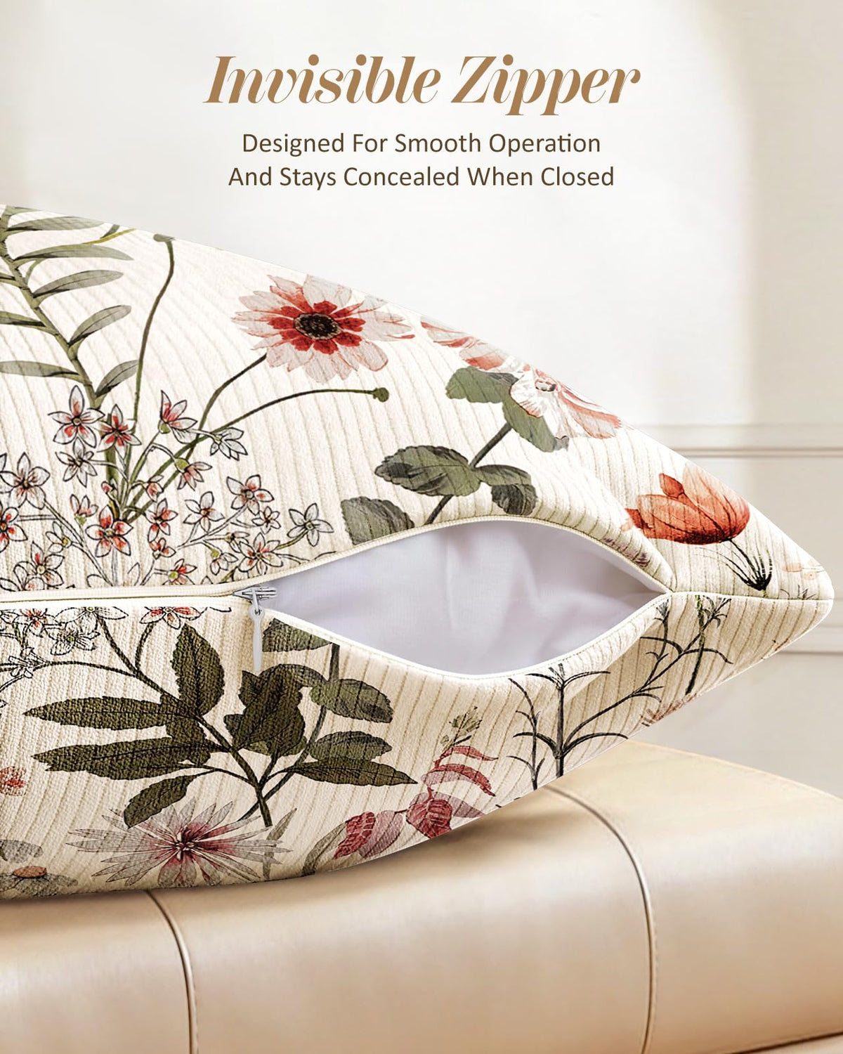 Kokaaee floral pattern corduroy pillow cover adds spring color.