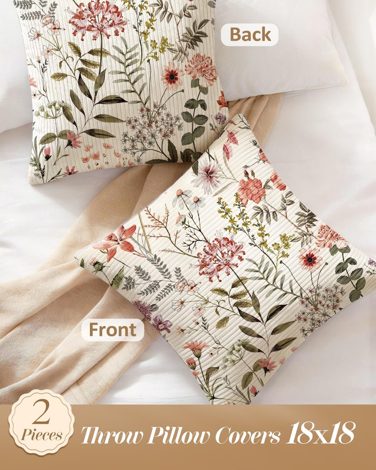 Kokaaee corduroy pillow cover shows concealed zipper for clean lines.