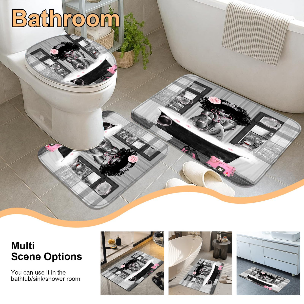 KOKGYM u-shaped rug provides plush coverage beside the toilet.