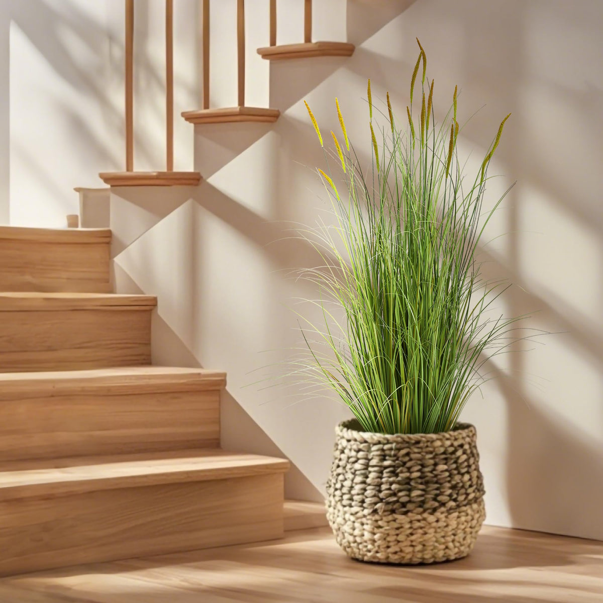 KOL artificial cattail heads and onion grass detail shows natural color variation for authentic look.