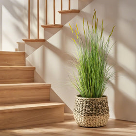KOL artificial cattail heads and onion grass detail shows natural color variation for authentic look.