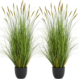 KOL artificial cattail reed grass 4ft 2-pack closeup enhances home decor with lifelike texture.