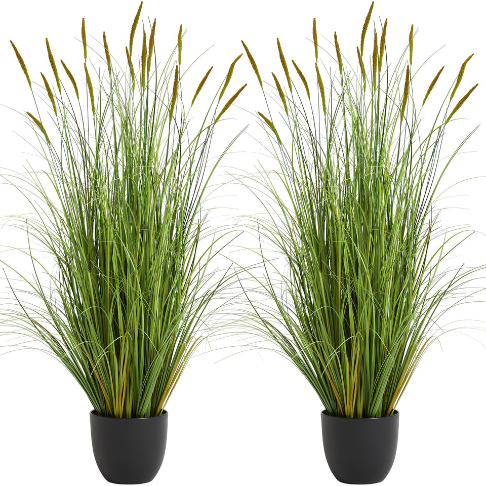 KOL artificial cattail reed grass 4ft 2-pack closeup enhances home decor with lifelike texture.
