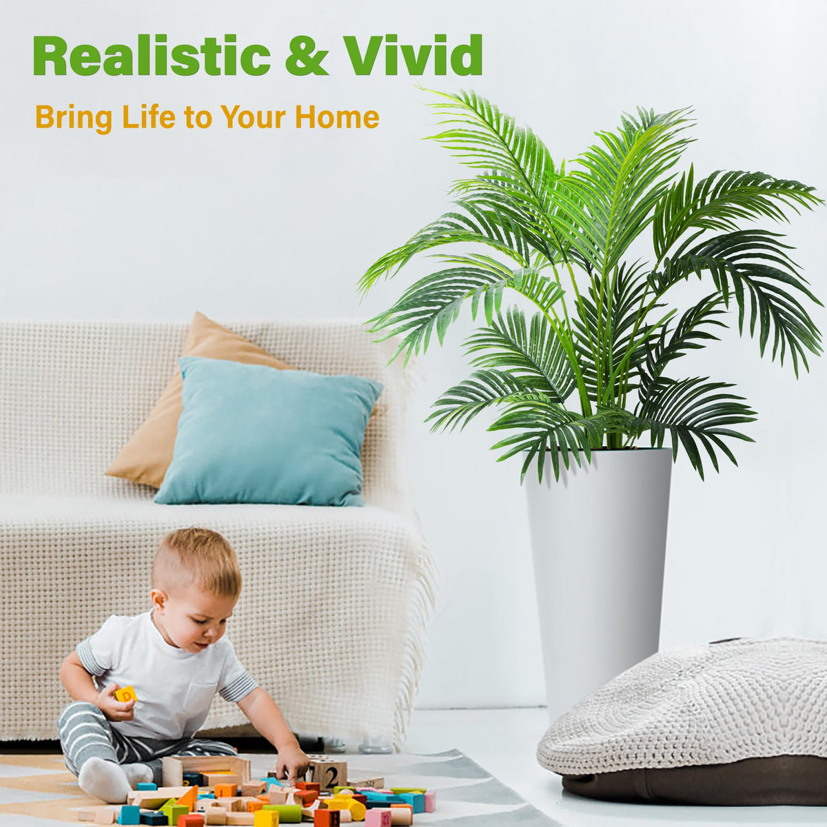 KOL Palm tree enhances living room decor with vibrant greenery.