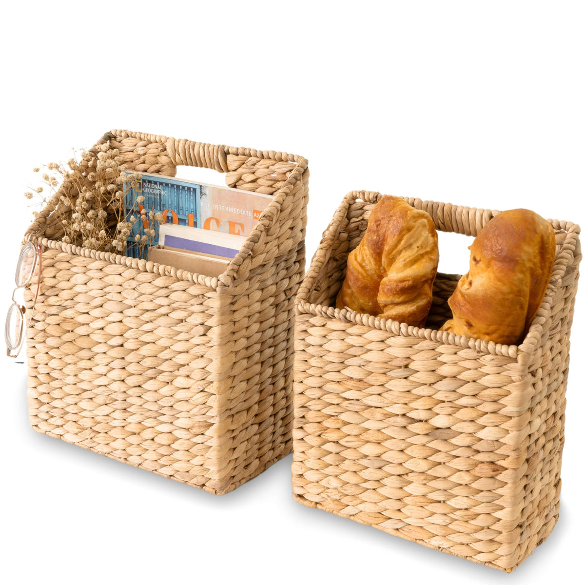 KOLWOVEN wicker hanging basket with cutout handles for wall mounting