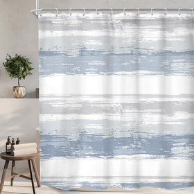 KOMLLEX abstract blue shower curtain pattern for a modern bathroom.