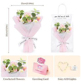 Komothala ready-to-gift crochet bouquet with fairy lights and card.