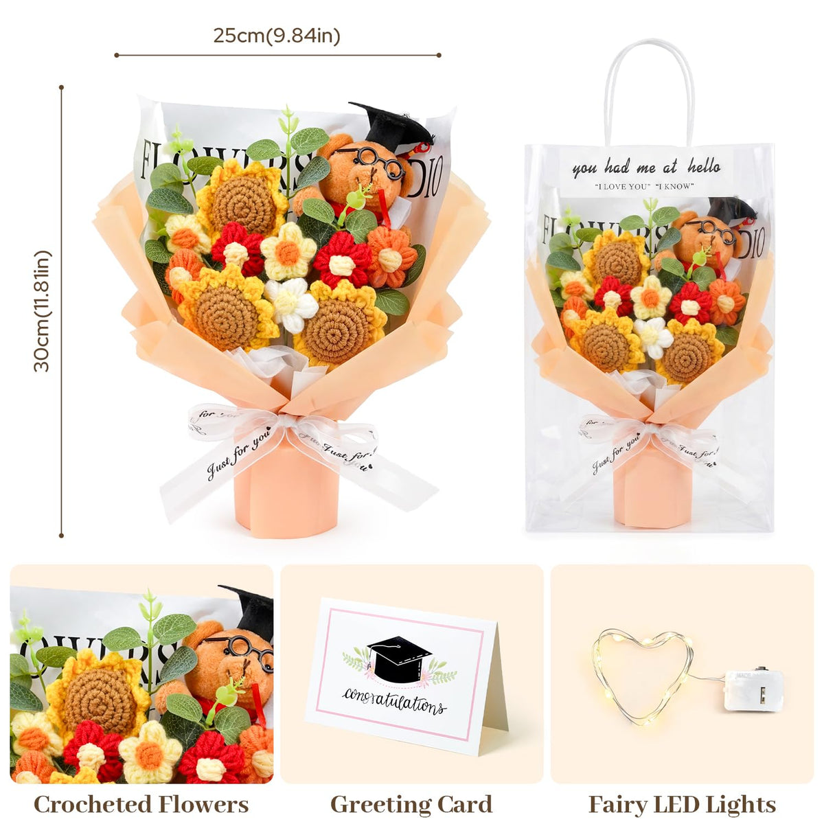Komothala ready-to-gift bouquet with gift bag and card.