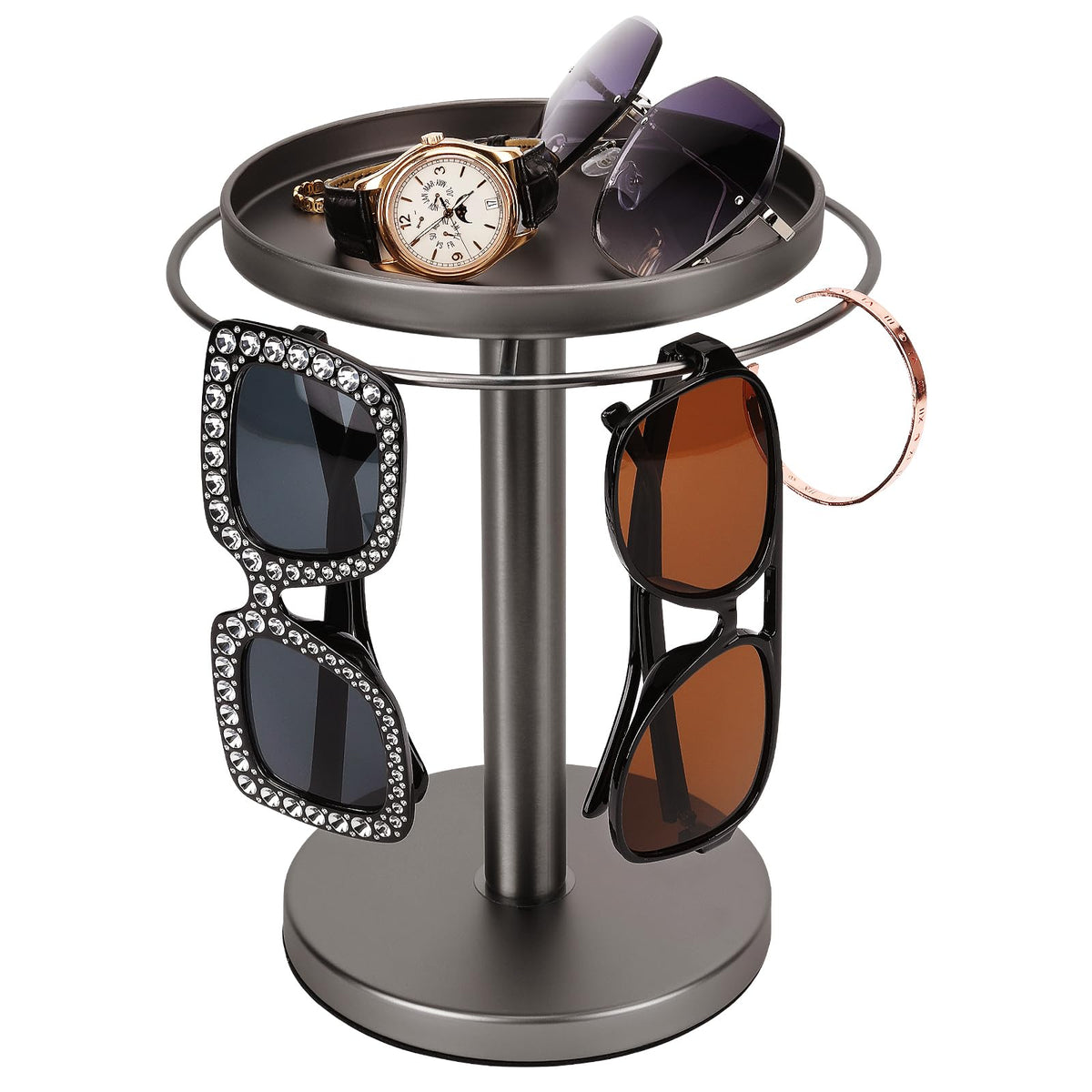 kondyfayo 360° rotating sunglass organizer showing easy access to sunglasses