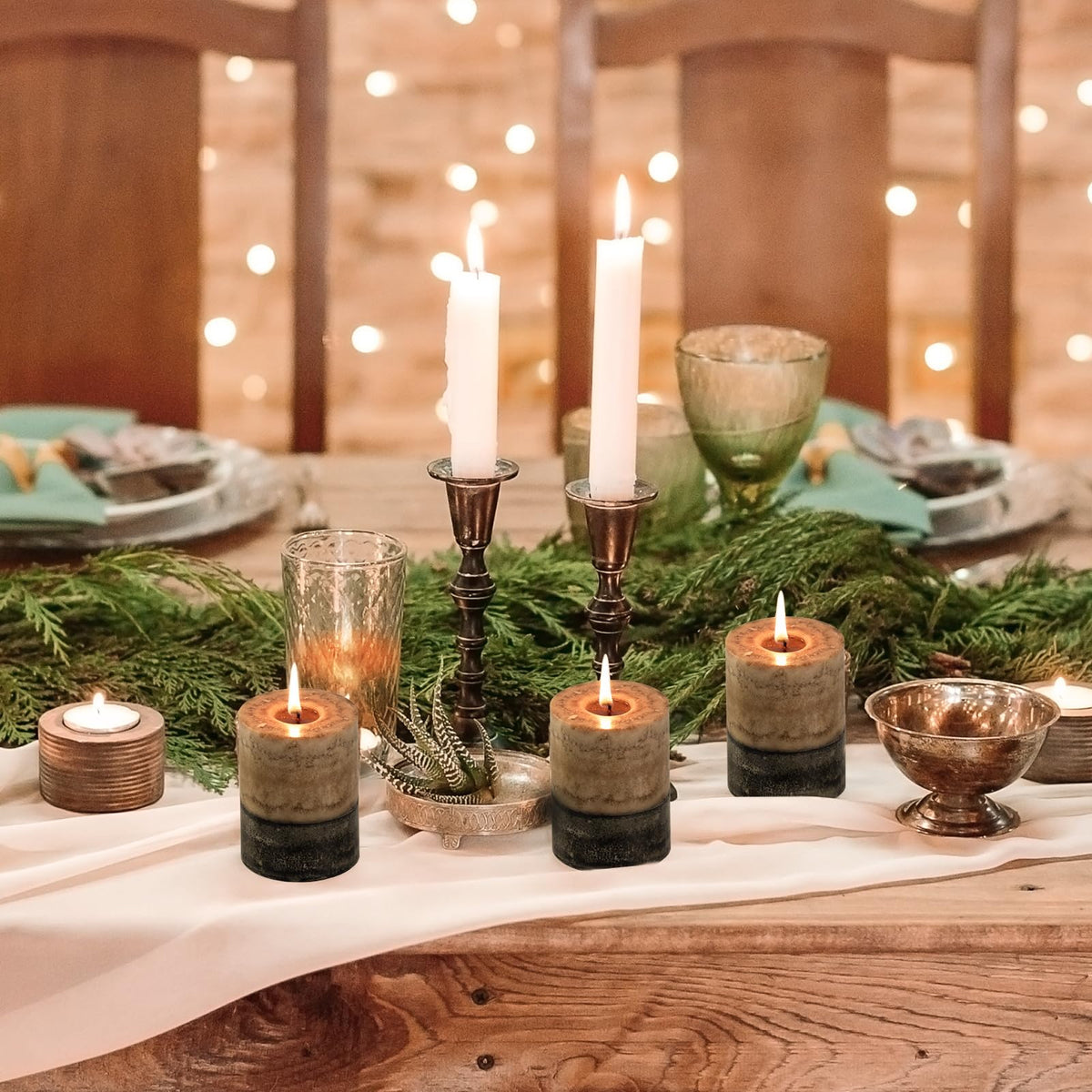KONNI smokeless and dripless pillar candle, ideal for quiet dinners.