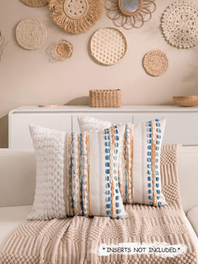 KOOLIFE neutral striped pillow cover adds cozy texture to sofas and beds.