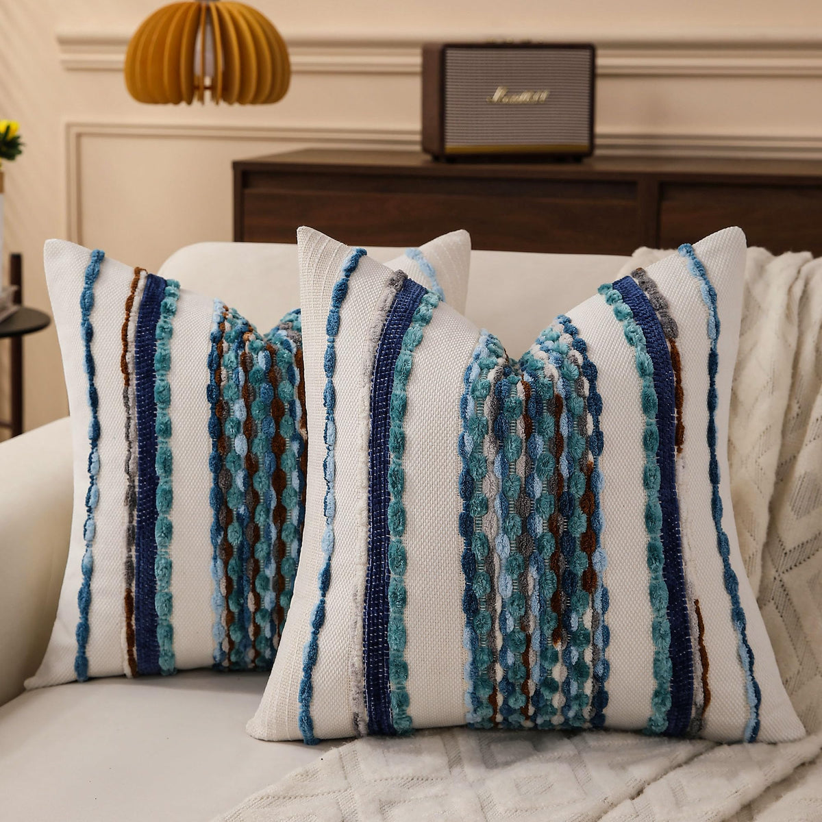 KOOLIFE boho striped throw pillow cover front view for cozy farmhouse styling