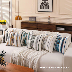 KOOLIFE boho striped pillow cover texture close-up showing soft chenille fibers