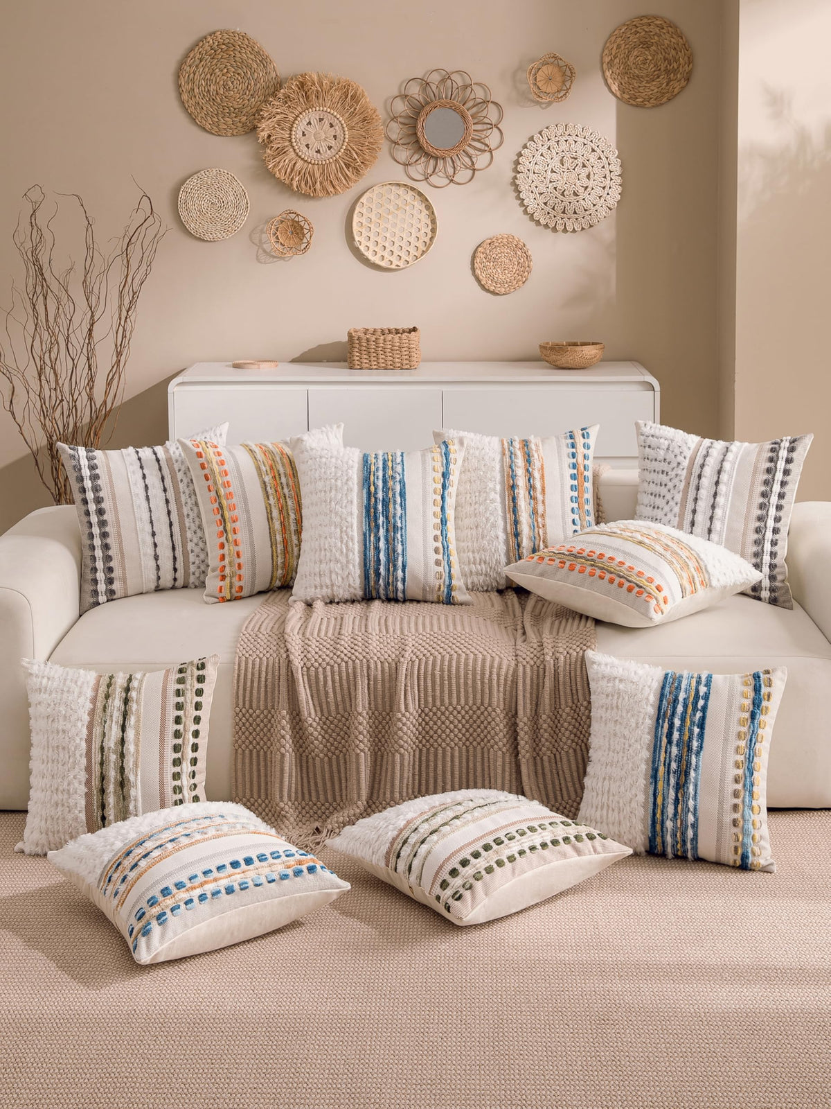 KOOLIFE farmhouse striped pillow cover for 18x18 inches with easy-care fabric.