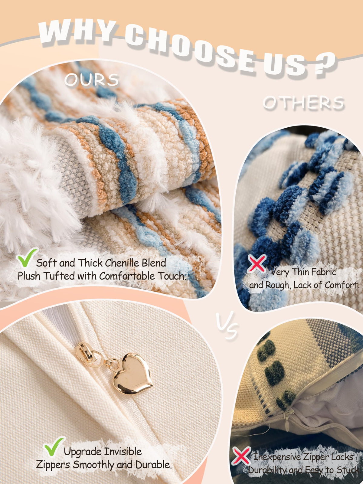 KOOLIFE invisible zipper pillow cover for a seamless, durable finish.