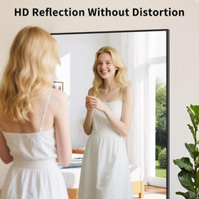 Koonmi Black Framed Mirror side view highlights durable matte frame suitable for damp bathrooms.