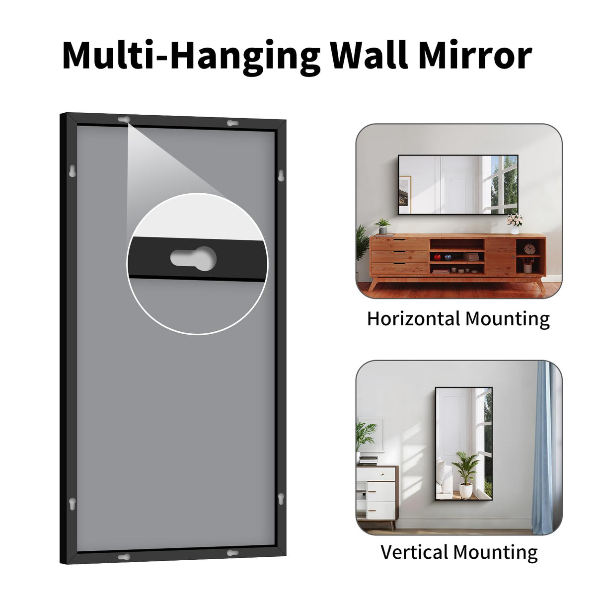 Koonmi Black Framed Mirror tempered glass detail shows safety and clarity in busy spaces.