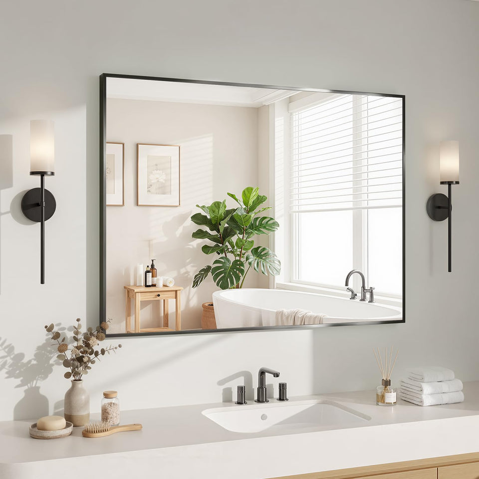 Koonmi Black Mirrors 30x40 front view showing clean reflective surface for bathrooms.