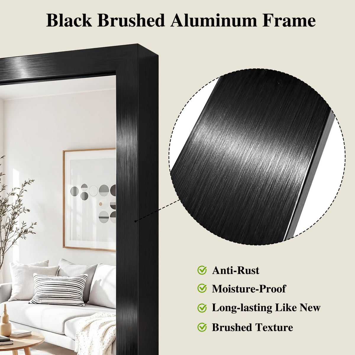 Koonmi Black Mirrors horizontal installation back shows mounting points for wall use.