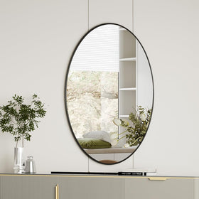 Koonmi black oval mirror front view with clear, distortion-free reflection