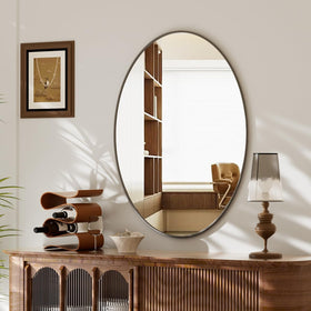 Koonmi oval mirror in living room entryway scene for bright, open feel