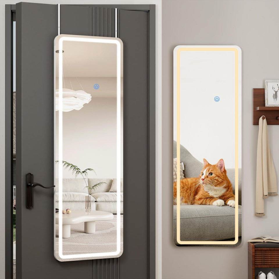 Koonmi full-length door-hanging mirror with LED lights for precise outfit checks