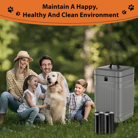 Kopuncare grey outdoor dog poop bin blends with garden spaces.