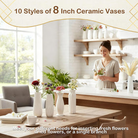 KOPWVA white ceramic vases with bottle shapes elevate shelf styling.