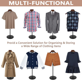 Koretech 35-inch height adjustable stand extended for versatile clothing displays.
