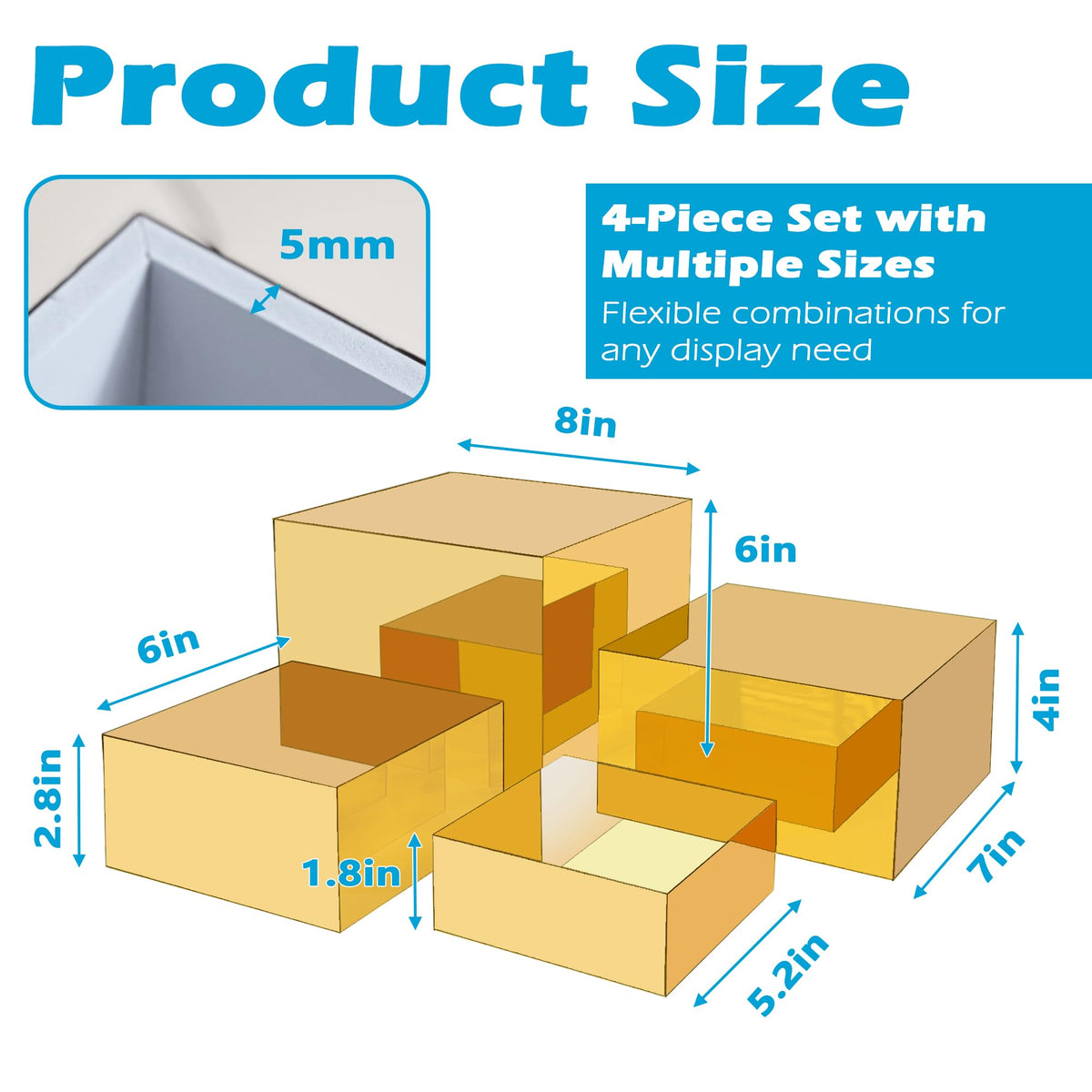 Koretech gold acrylic mirrored risers 7-inch showcase perfumes with luxe mirror surface.