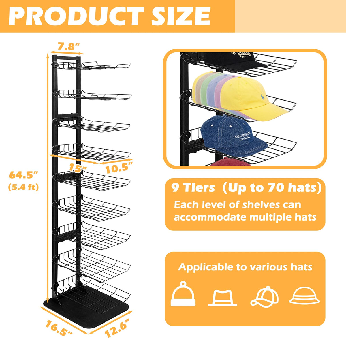 Koretech hat rack metal base provides stable support for loads