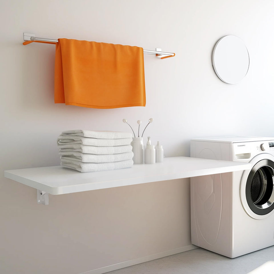 Koretech Laundry Folding Table wall-mount front view showcases compact, sturdy design for space-saving laundry tasks.