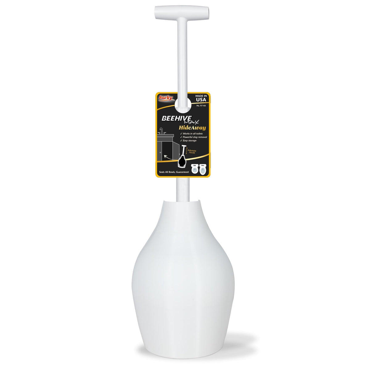Korky BeehiveMAX handle for easier plunging with secure grip.