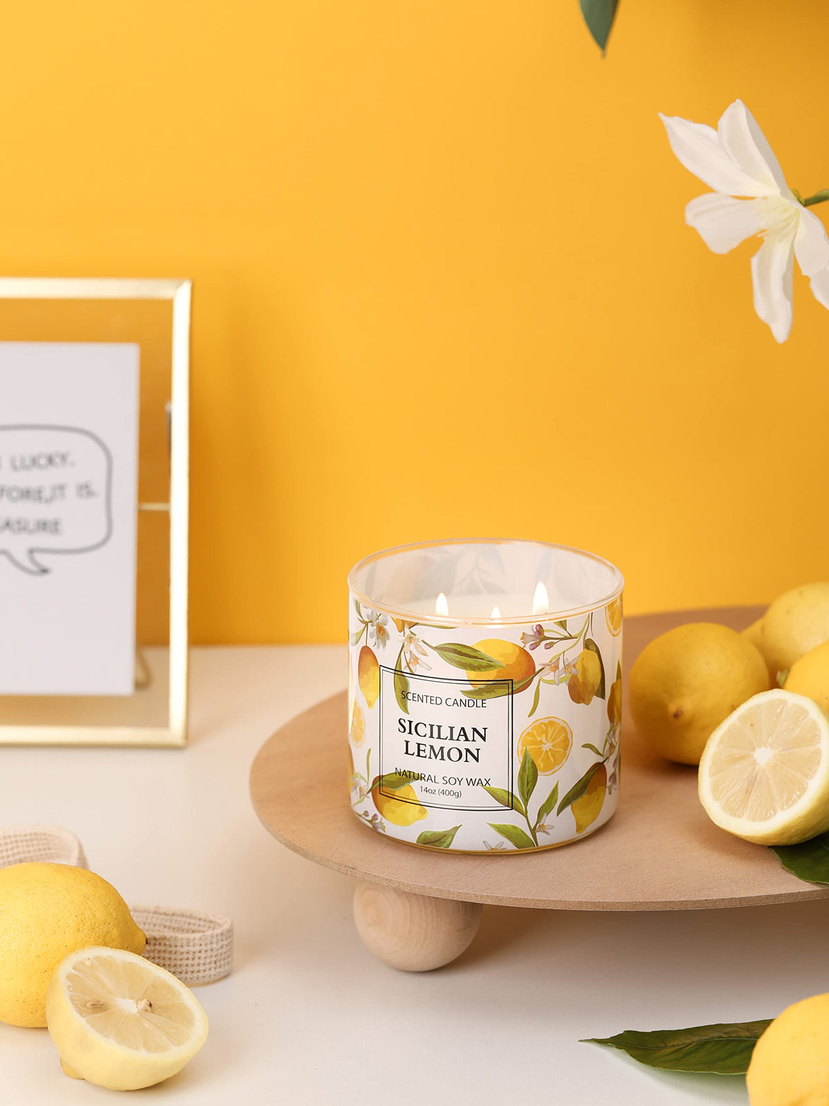 KORMMCO lemon candle cotton wicks ensure steady burn.