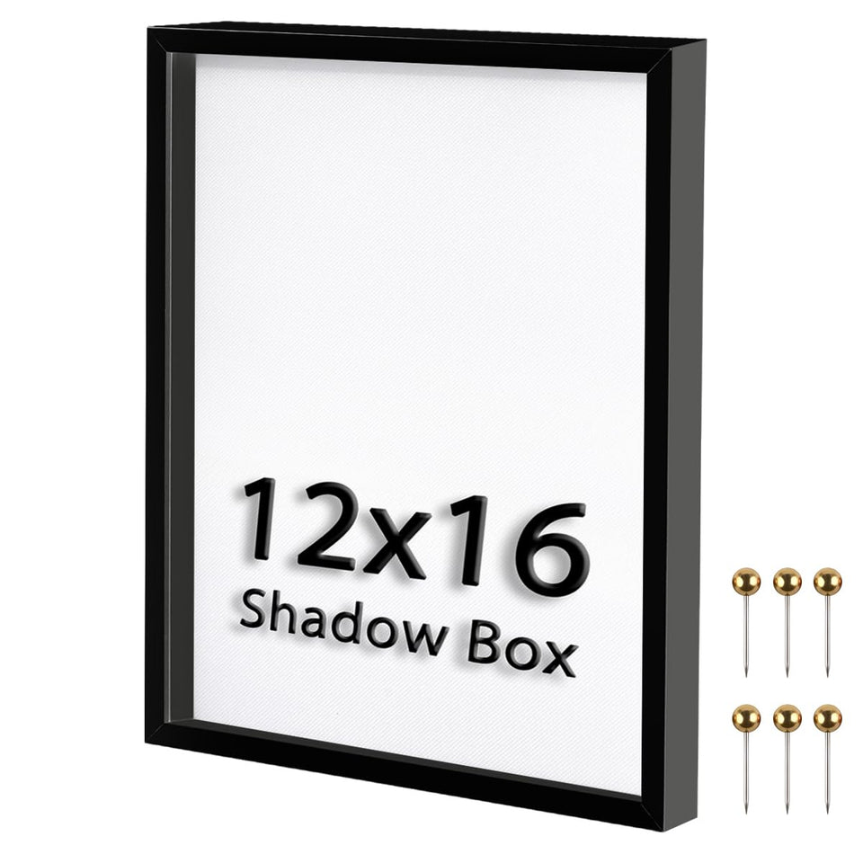 Kormuge 12x16 shadow box black front view for elegant memory display.
