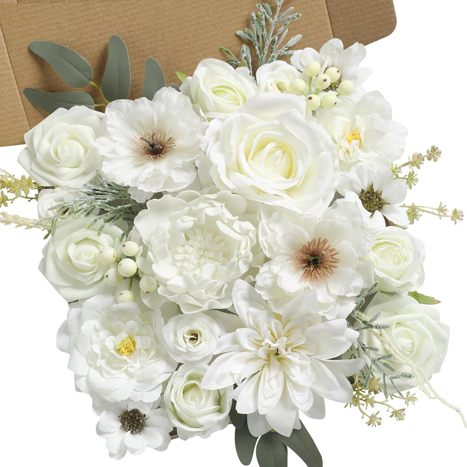 Koroni Flowers white roses with stems for a long-lasting wedding bouquet option.