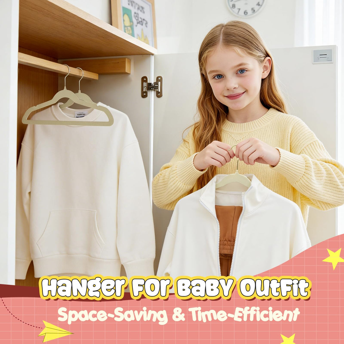 Korpai hanger in nursery closet for organizing baby outfits
