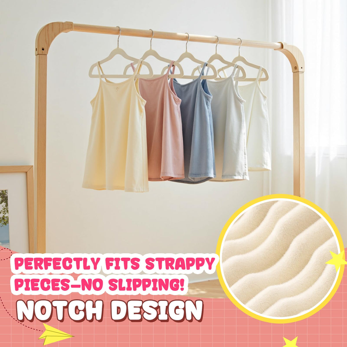 Korpai beige velvet hanger with gold hook for a stylish closet