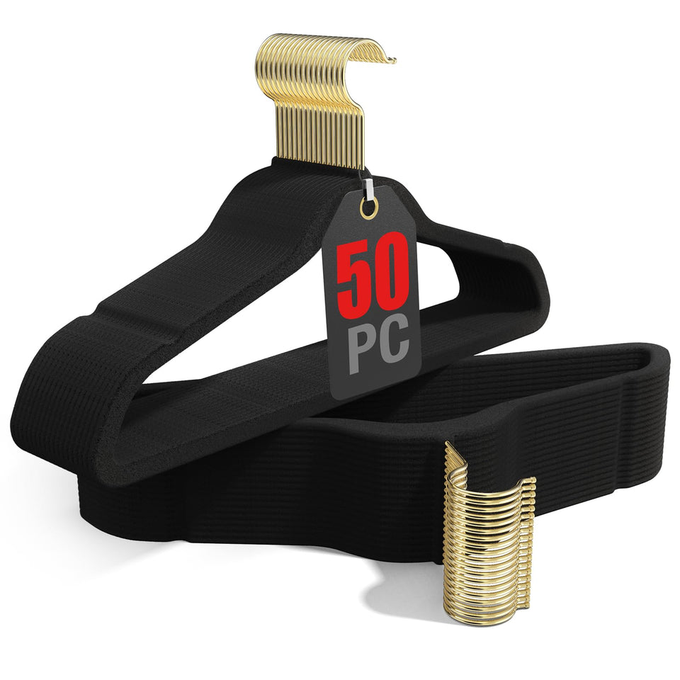 Korpai velvet hanger with gold swivel hook securing tops and dresses