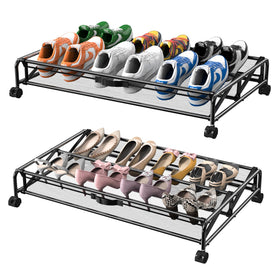 KOSIWU under-bed shoe storage with rolling wheels keeps footwear organized and easy to access.