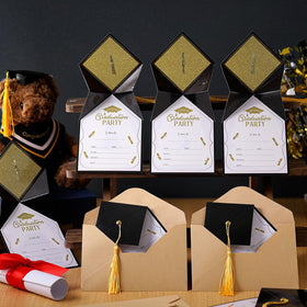 Kosiz black-gold graduation invite design with elegant styling