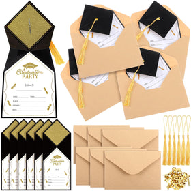 Kosiz graduation invitation cards with envelopes in black and gold for formal announcements