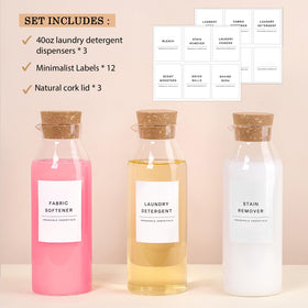 KOSKIMER 40oz borosilicate glass bottles offer sturdy, long-lasting laundry storage.