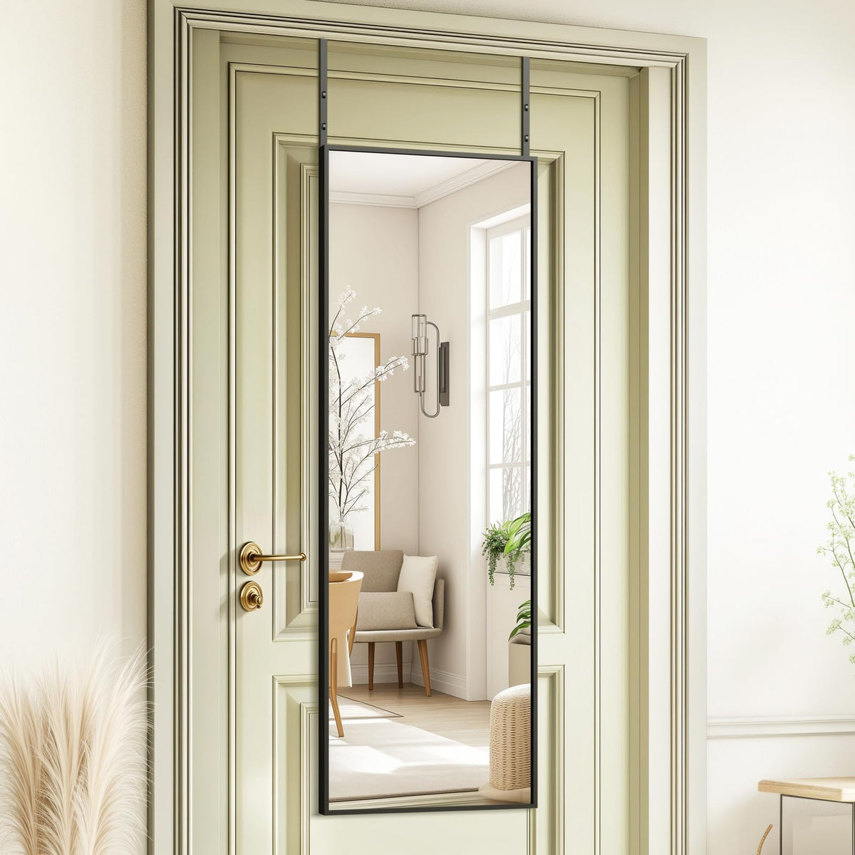 Kosmonia full-length door mirror provides clear outfit reflections.