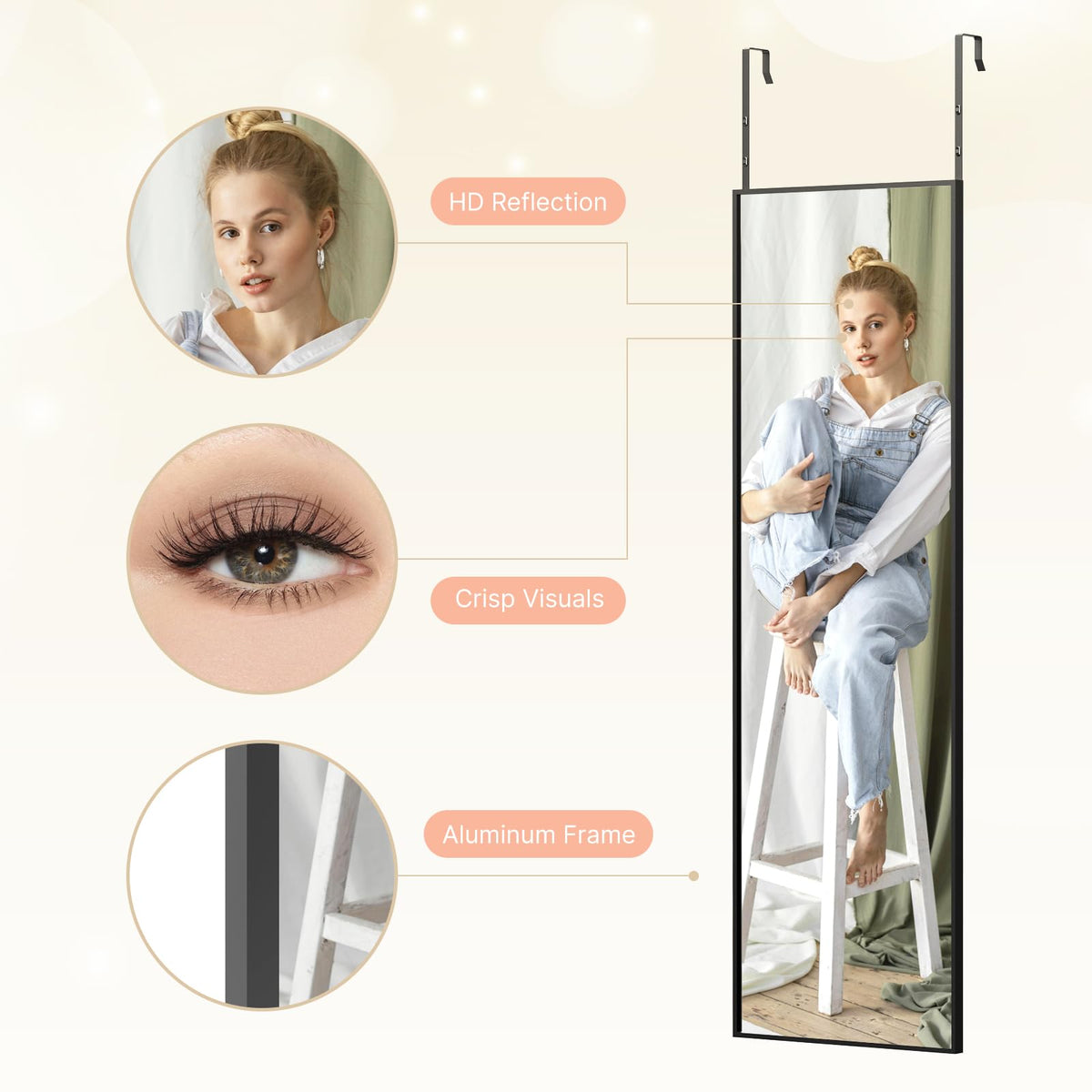 Kosmonia over-the-door hanging design saves wall space.