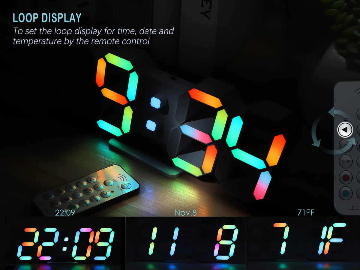 KOSUMOSU 8-level auto-dimming 7-color LED clock in-use